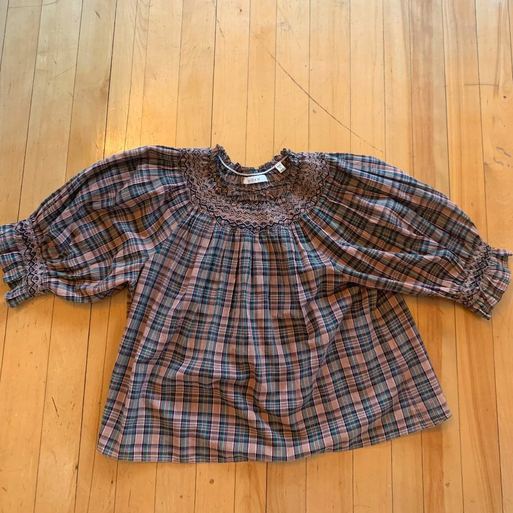 Doen Artemisia Top — Blush Promenade Plaid XS